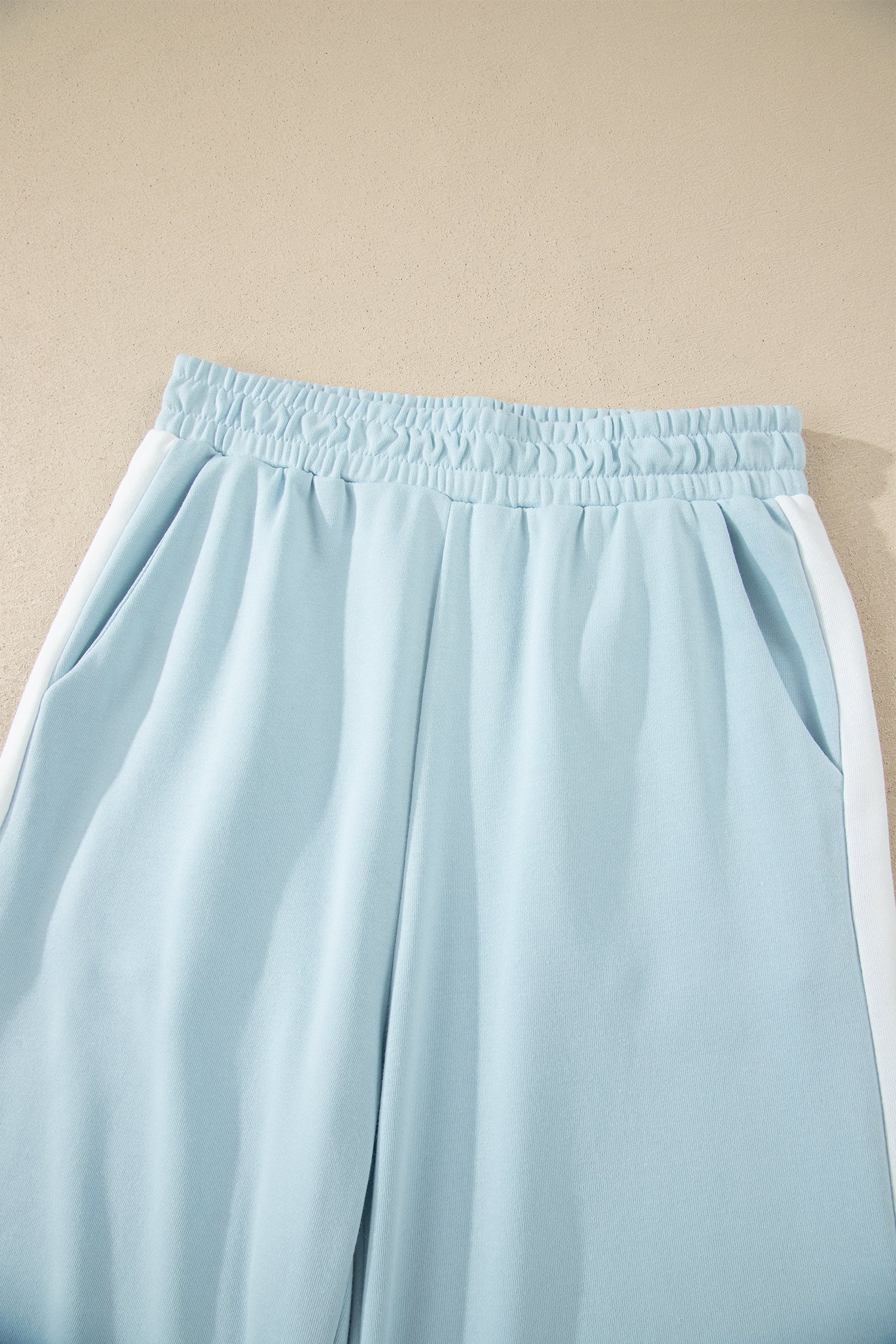 Mist Blue Contrast Trim Round Neck Pocketed Boxy Tank Top Wide Leg Pant Set