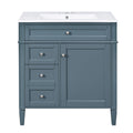 Bathroom Vanity With Top Sink, Storage Cabinet With 2 Drawers And Tip Out Drawer, Rectangular Design - Blue