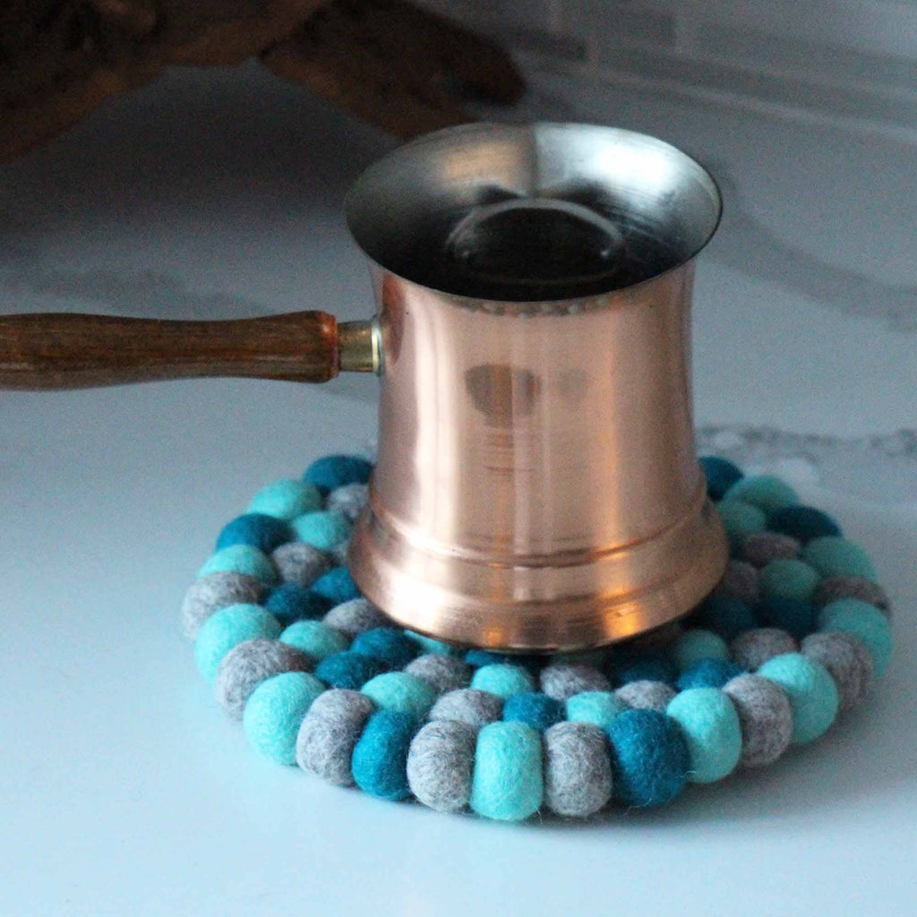 Chakra Blue Felt Ball Trivet
