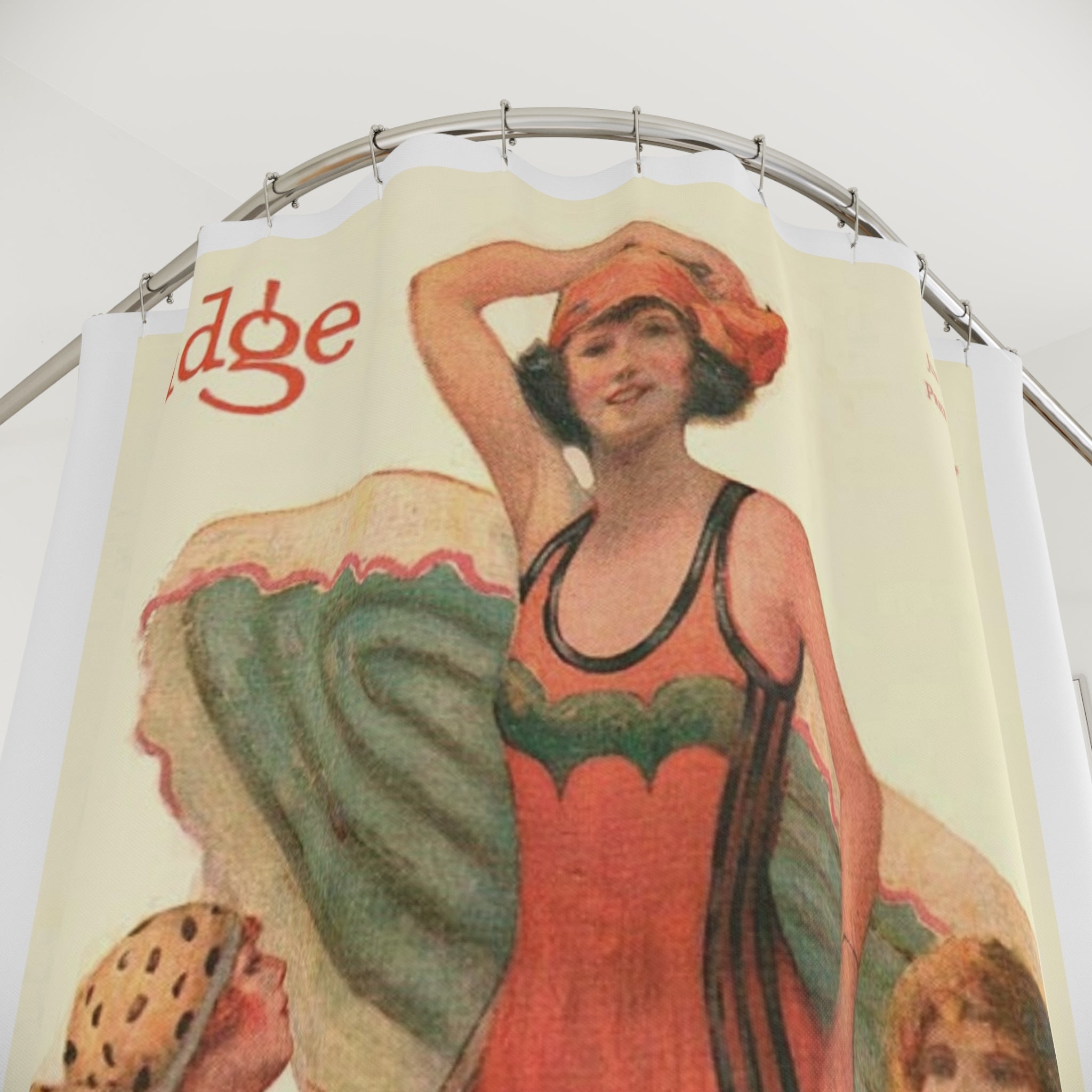 Vintage 1920s Swimwear Illustration Shower Curtain | Retro Beach Bath Decor