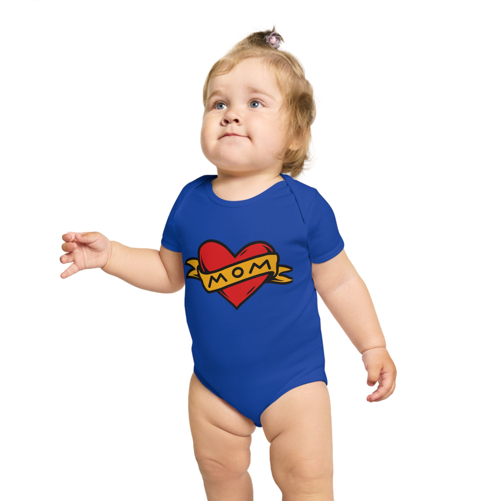 Mom Heart Banner baby bodysuit | tattoo style infant onesie