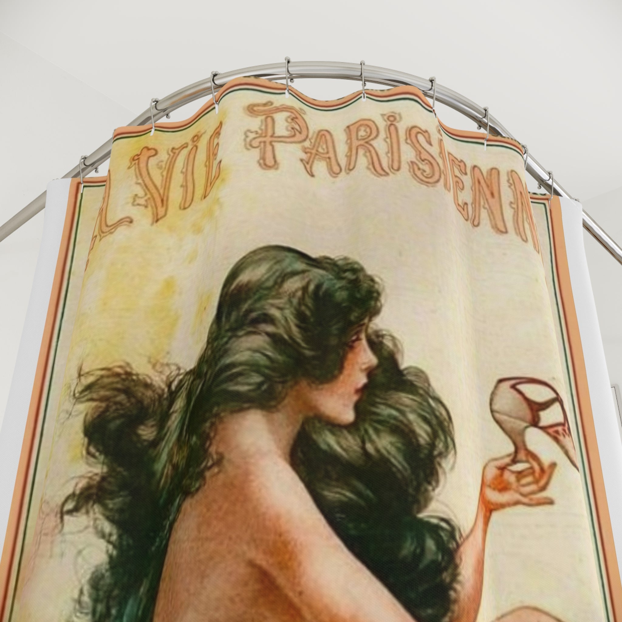 Mermaid Vintage Poster Shower Curtain — "La Vie Parisienne" Bathroom Decor