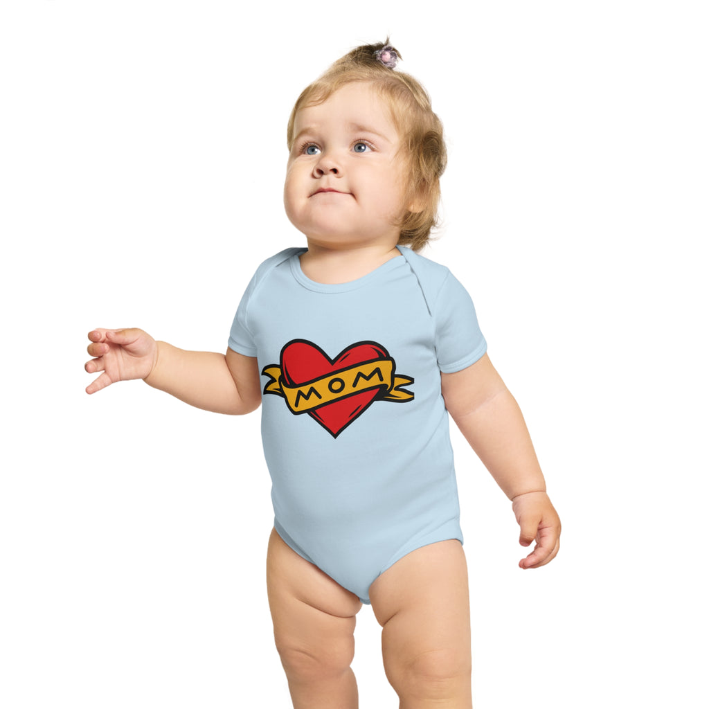 Mom Heart Banner baby bodysuit | tattoo style infant onesie