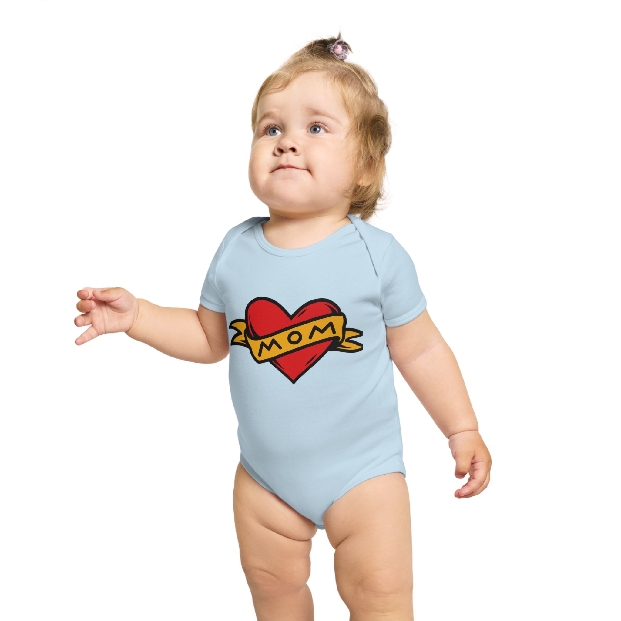 Mom Heart Banner baby bodysuit | tattoo style infant onesie