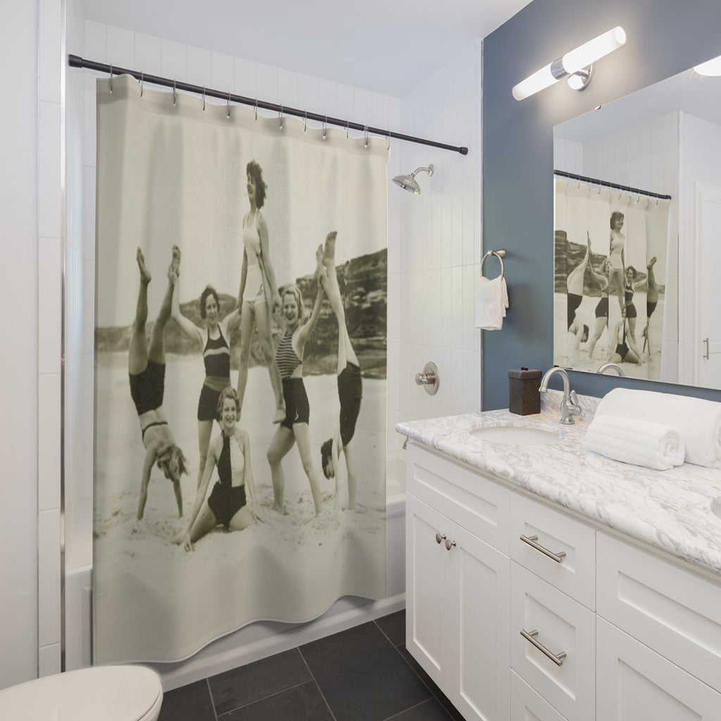 Vintage Beach Bath Curtain — Retro 1920s Swimsuit Photo Shower Curtain
