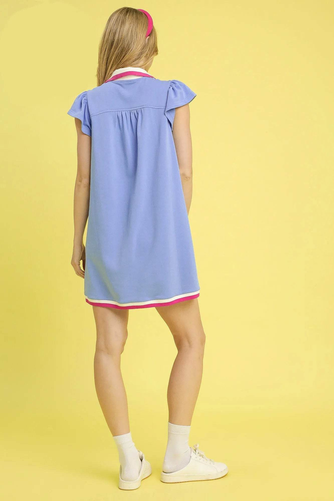 Umgee Contrast Trim Cap Sleeve Mini Dress