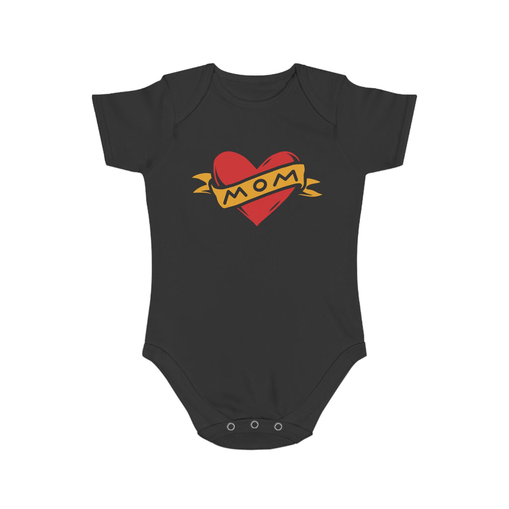 Mom Heart Banner baby bodysuit | tattoo style infant onesie