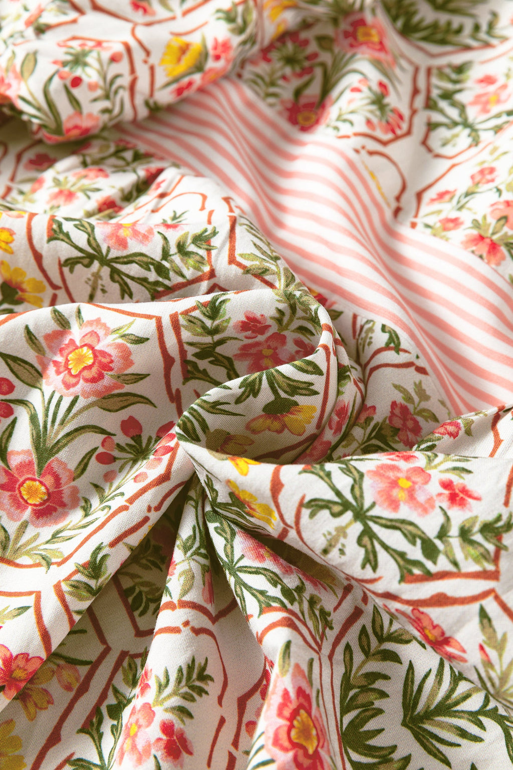Pink Geometric Floral Print Striped Patchwork Detail Sleeveless Dress
