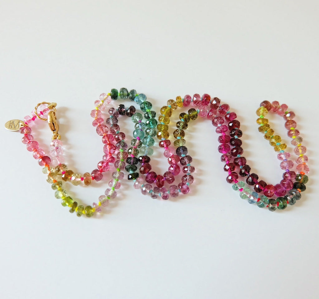 14K Gold Watermelon Tourmaline Candy Necklaces