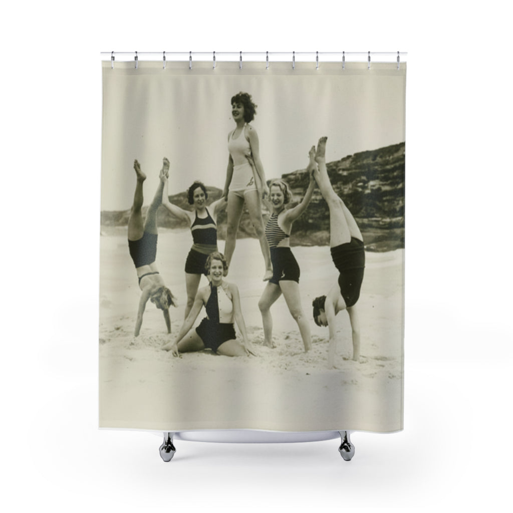 Vintage Beach Bath Curtain — Retro 1920s Swimsuit Photo Shower Curtain