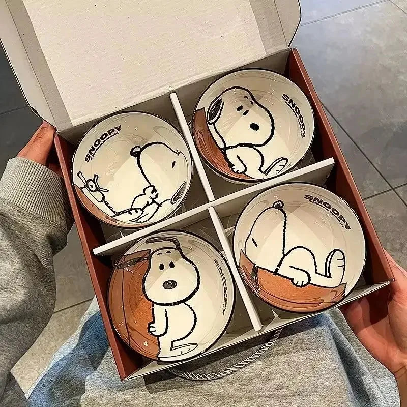 Cute Snoopy Tableware Ceramic Bowl Beautiful And High-Value Kawaii  Set Bowl Anime Cartoon Household Tableware Suit Gift