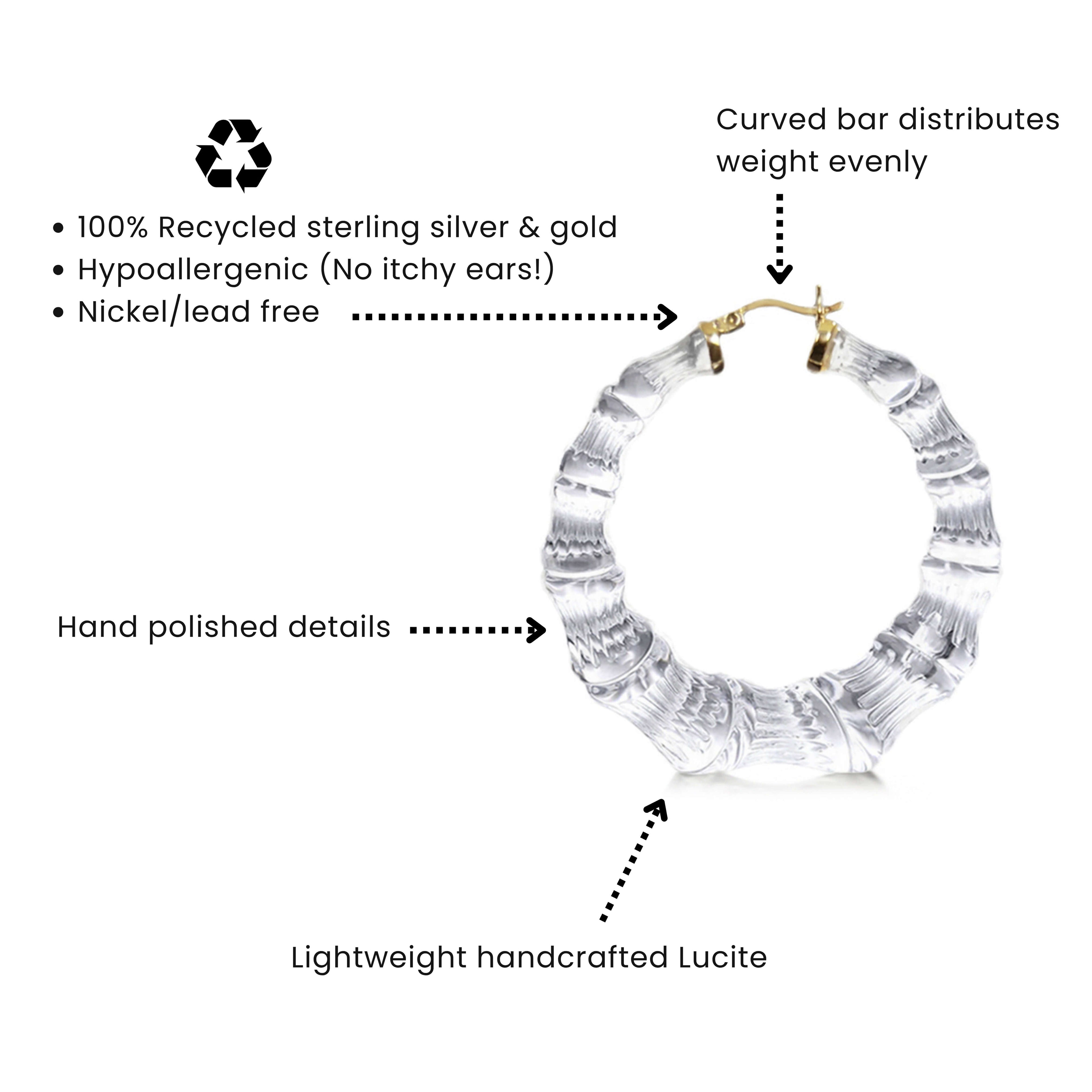 Electric Pink Lucite Bamboo Hoop Earrings