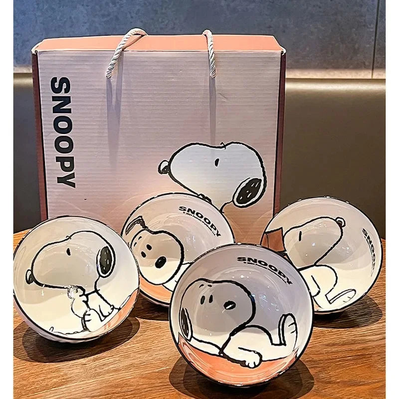 Cute Snoopy Tableware Ceramic Bowl Beautiful And High-Value Kawaii  Set Bowl Anime Cartoon Household Tableware Suit Gift
