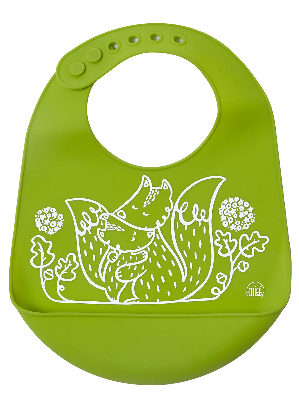 modern-twist Bucket Bib 100% plastic free silicone waterproof adjustable dishwasher safe Green Foxes