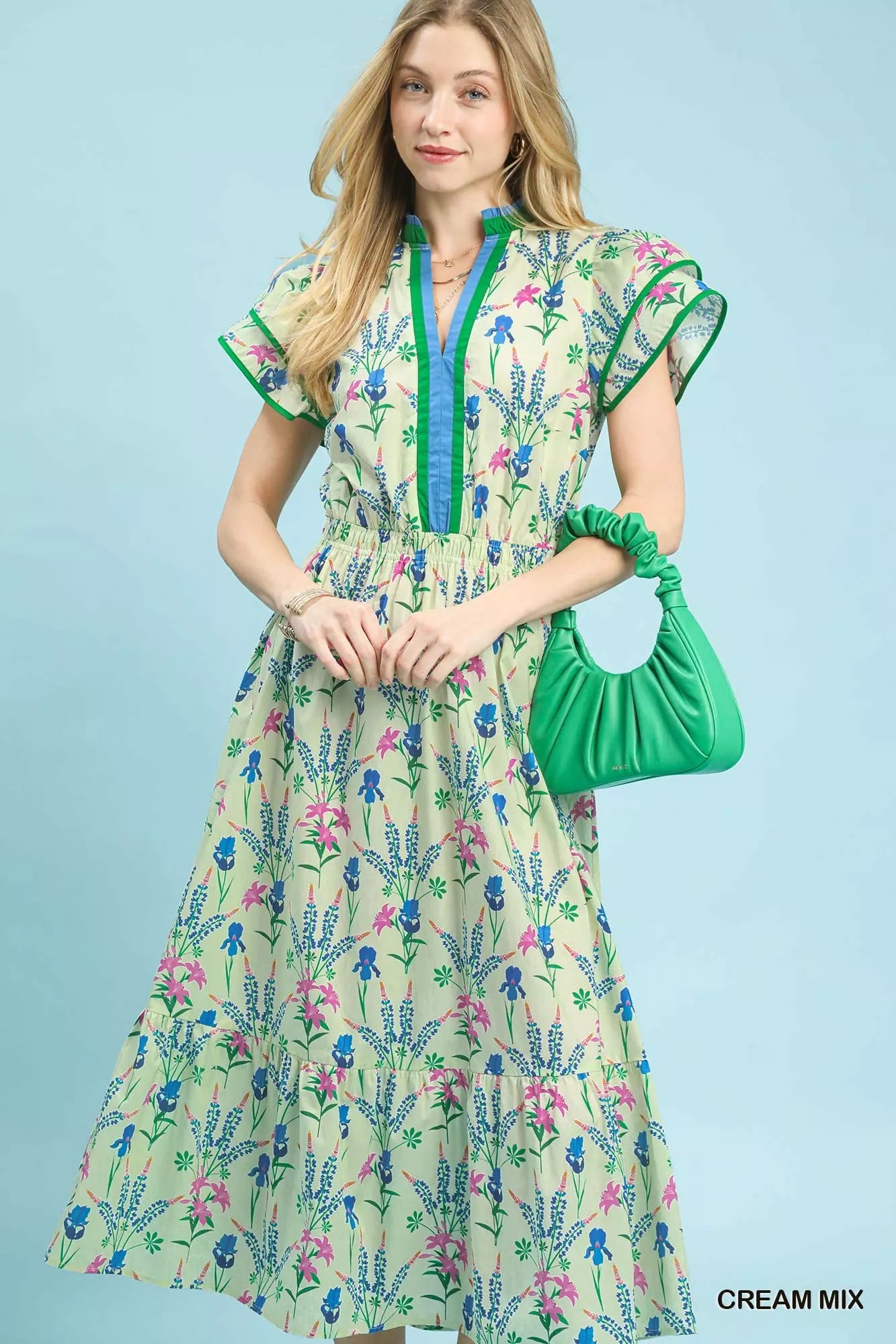 Umgee Mix Floral Midi Dress in Cream