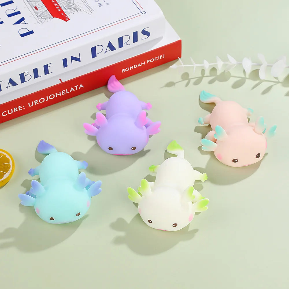 1/4pcs Axolotl Squeeze Ball Cute Fish Relax Cartoon Antistress Squishy Stress Relief Slow Rising For Adult Stretch Toys