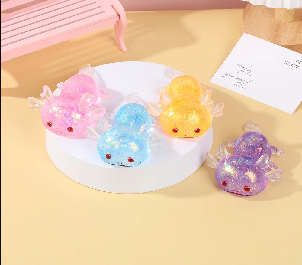 1/4pcs Axolotl Squeeze Ball Cute Fish Relax Cartoon Antistress Squishy Stress Relief Slow Rising For Adult Stretch Toys