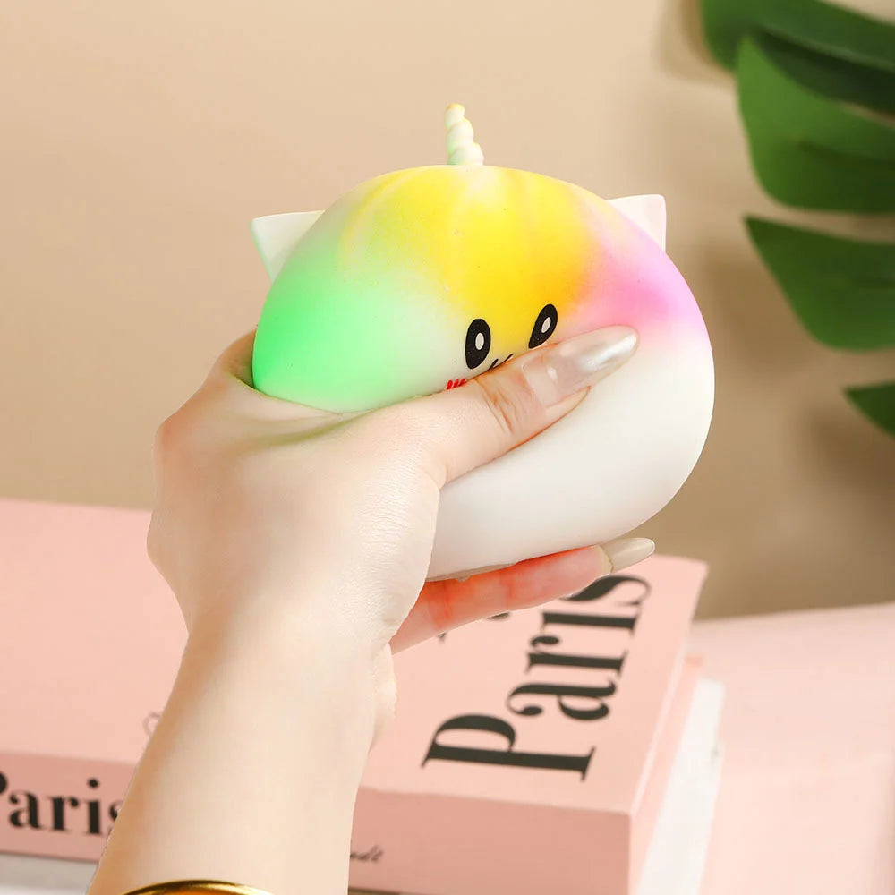New Viral Large Rainbow Unicorn Bun Squishy Toy, Blind Box, Simulated Soup Dumpling Vent Fidget Toy for Sensory Stress Relief