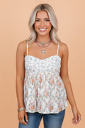 Floral Patchwork Spaghetti Strap Babydoll Top