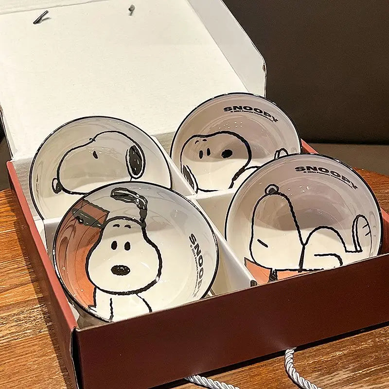Cute Snoopy Tableware Ceramic Bowl Beautiful And High-Value Kawaii  Set Bowl Anime Cartoon Household Tableware Suit Gift