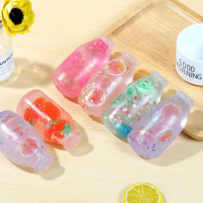 High Quality Maltose Bottle Squishy Stress Relief Flowing Sequins Simulated Candy Bottle Decompression Soft Milk Bottle Squeeze