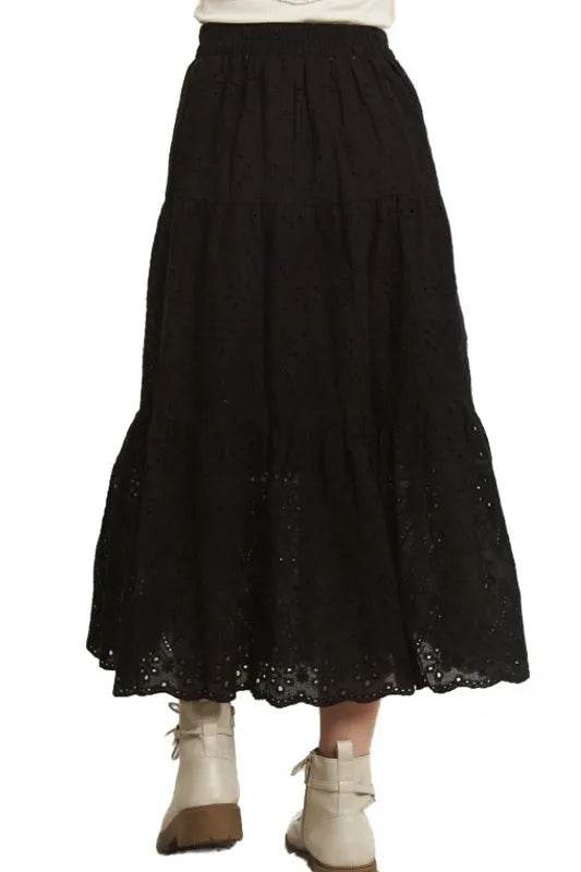 ADORA Elastic Waistband Tiered Midi Skirt