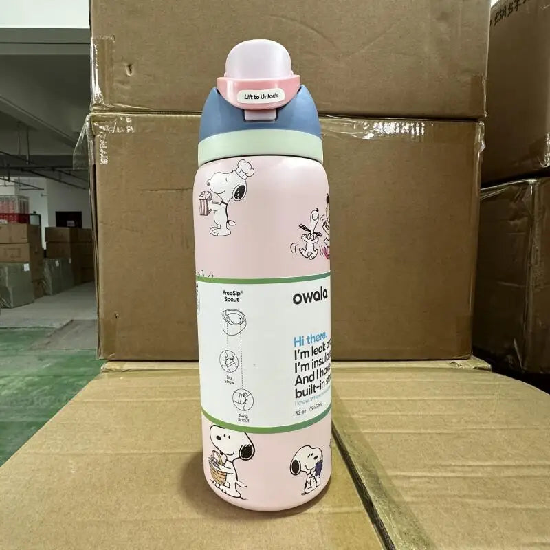 Snoopy Insulated Cup Cartoon Kawaii Cherry Blossom Powder Snoopy Tire Gray Snoopy Insulated Cup Water Cup Coffee Cup
