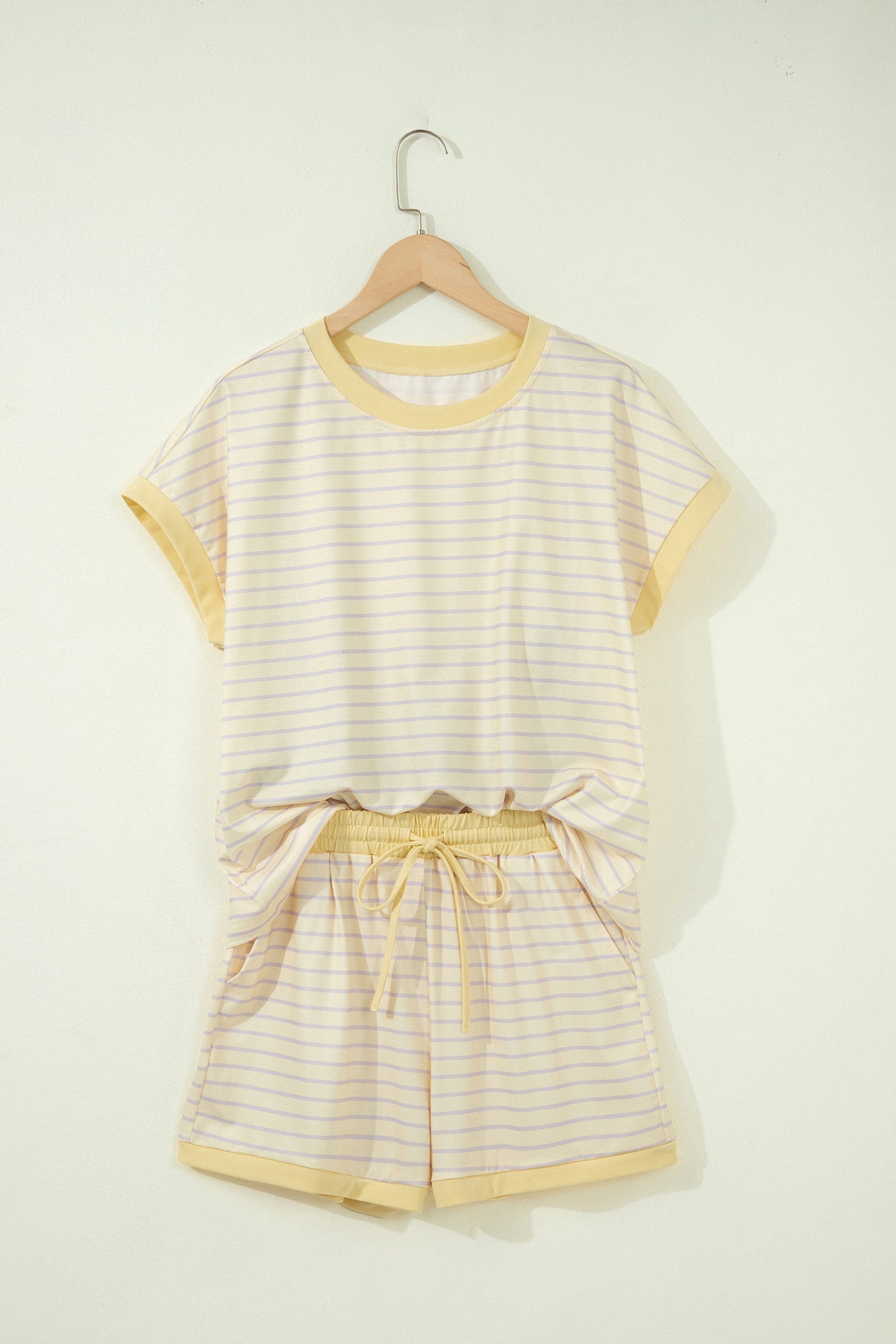 Yellow Stripe Relaxed Tee Drawstring Shorts 2pcs Outfit
