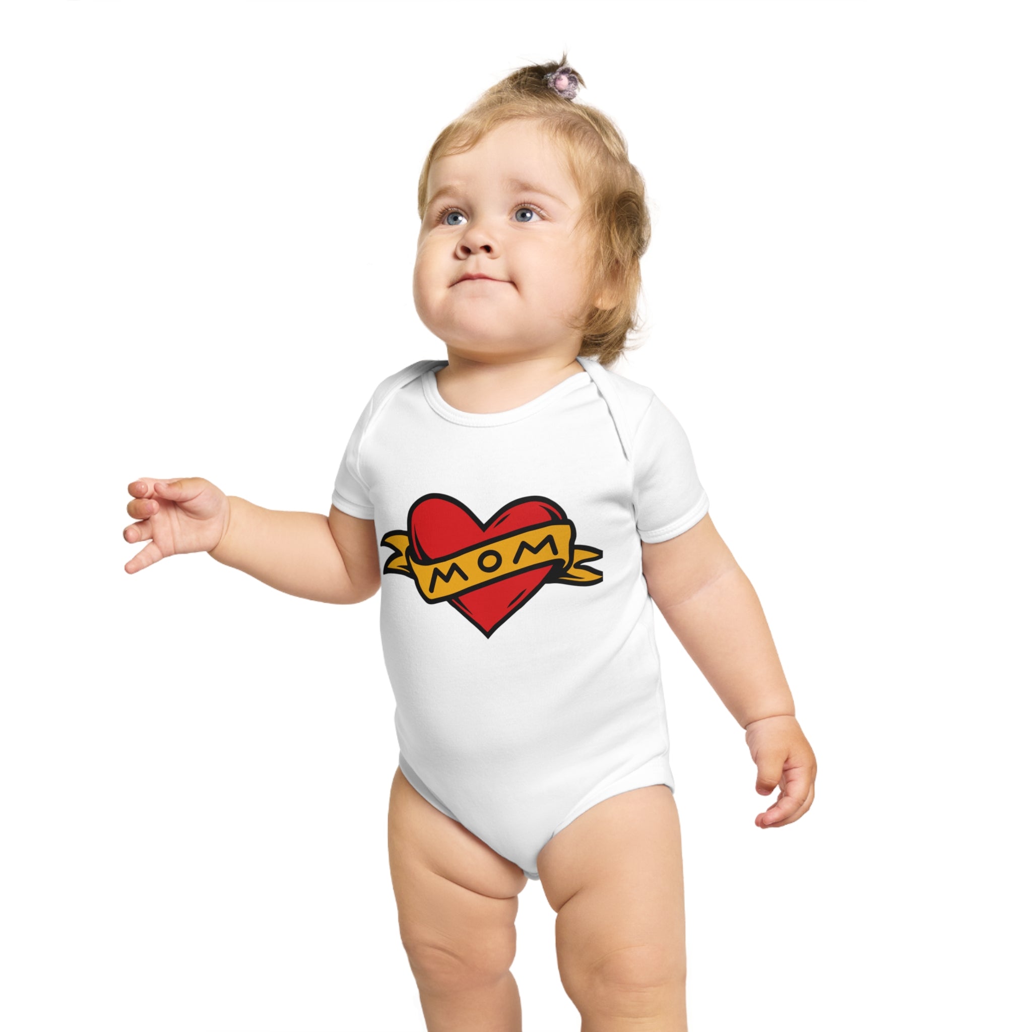 Mom Heart Banner baby bodysuit | tattoo style infant onesie