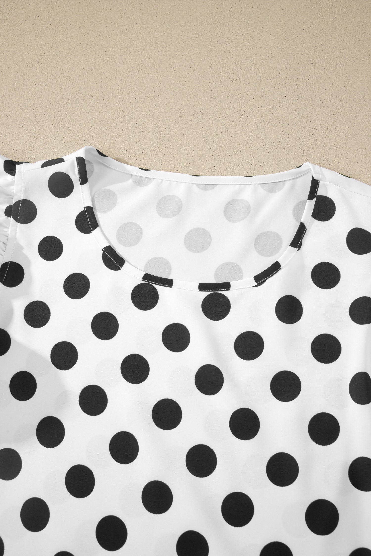 White Polka Dot Print Ruffled Short Sleeve Blouse