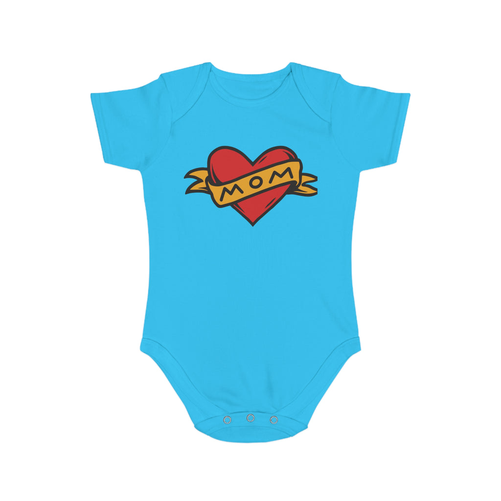 Mom Heart Banner baby bodysuit | tattoo style infant onesie