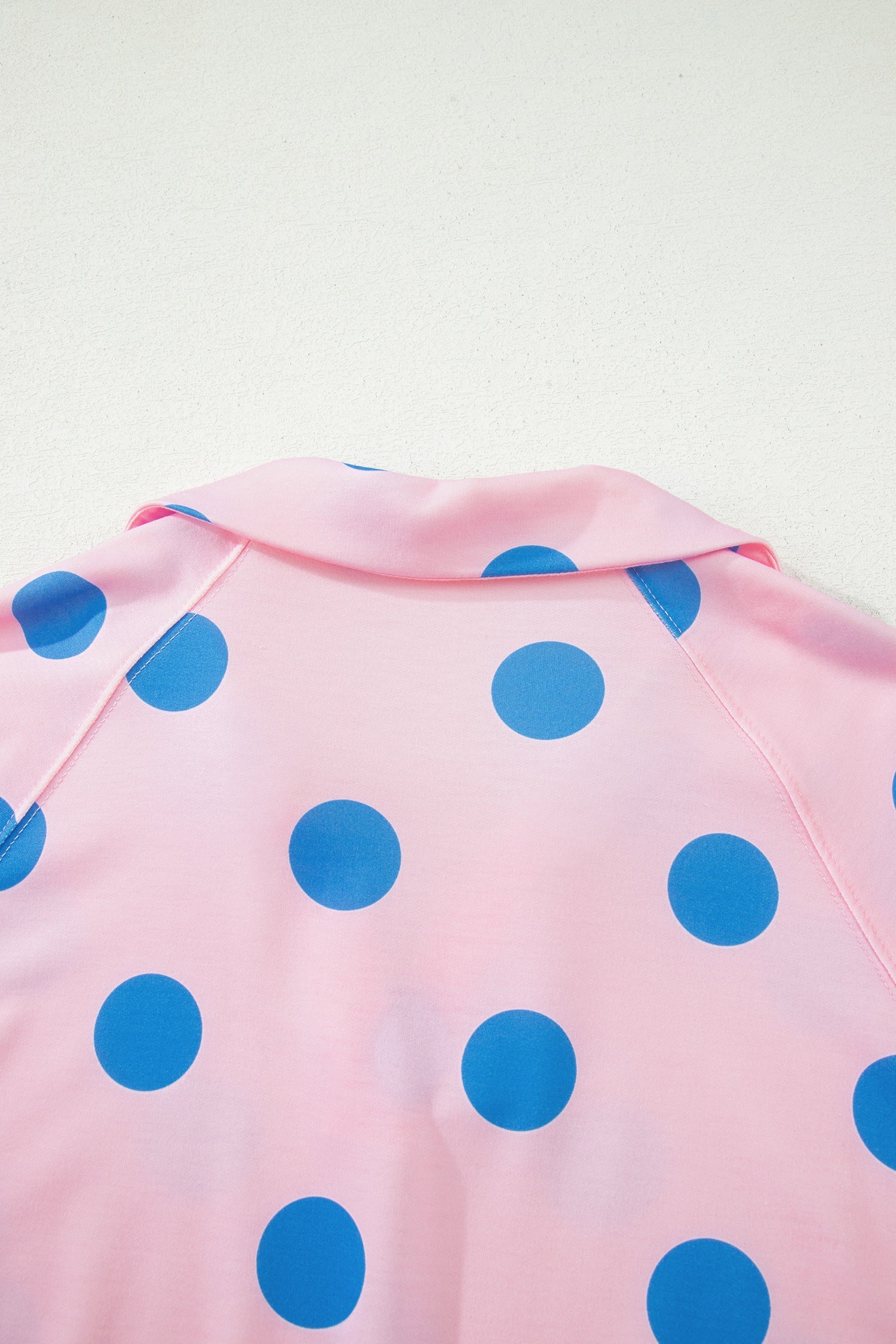 Pink Polka Dot Print V Neck Tee Short Set