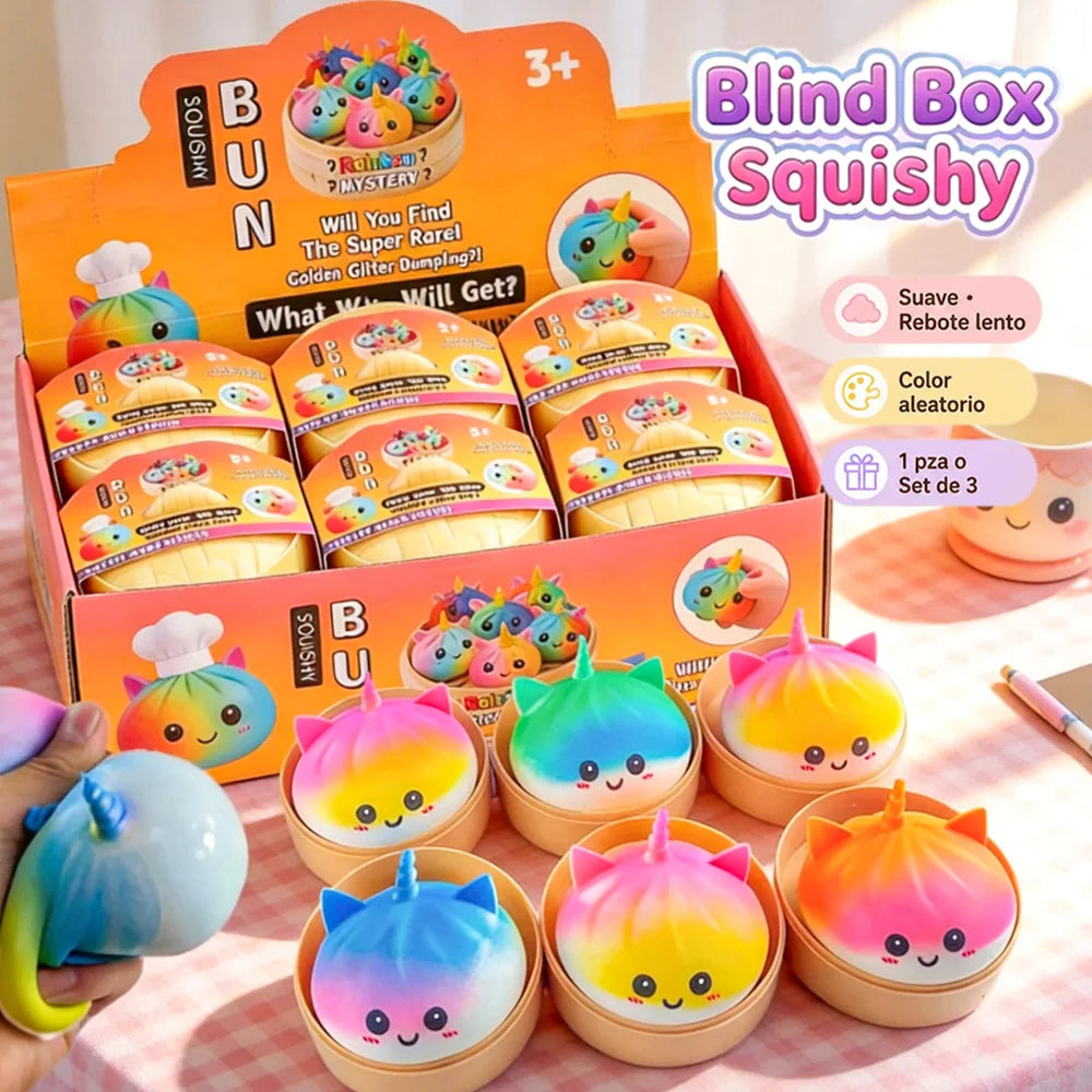 New Viral Large Rainbow Unicorn Bun Squishy Toy, Blind Box, Simulated Soup Dumpling Vent Fidget Toy for Sensory Stress Relief