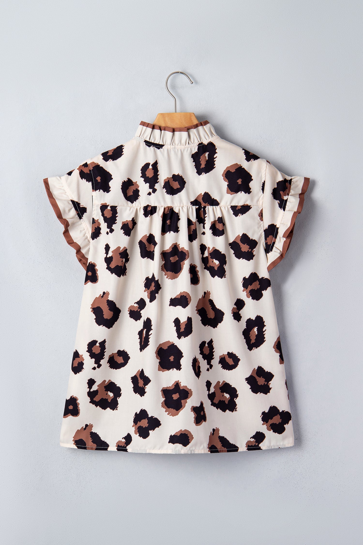 Khaki Leopard Printed Ruffle Sleeve Summer Blouse