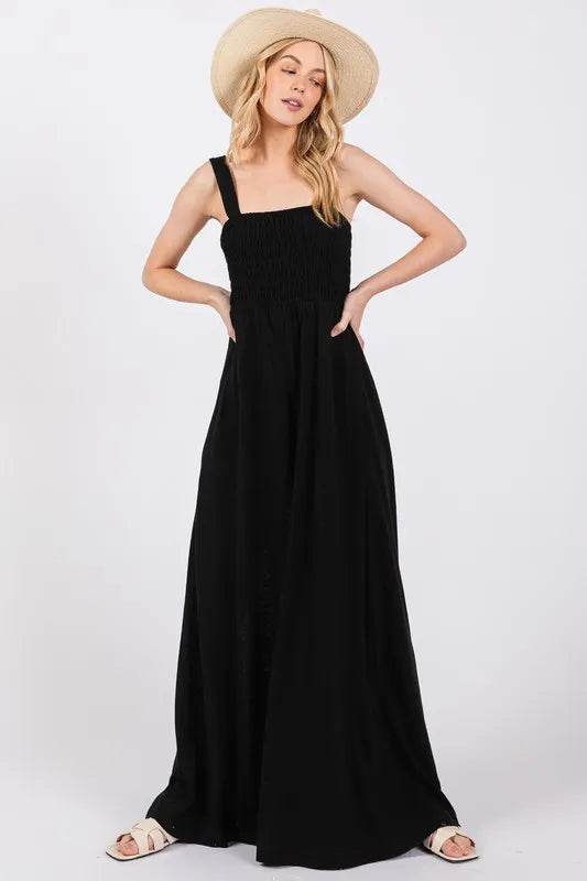 SAGE+FIG Smocked Flowy Wide Leg Jumpsuit