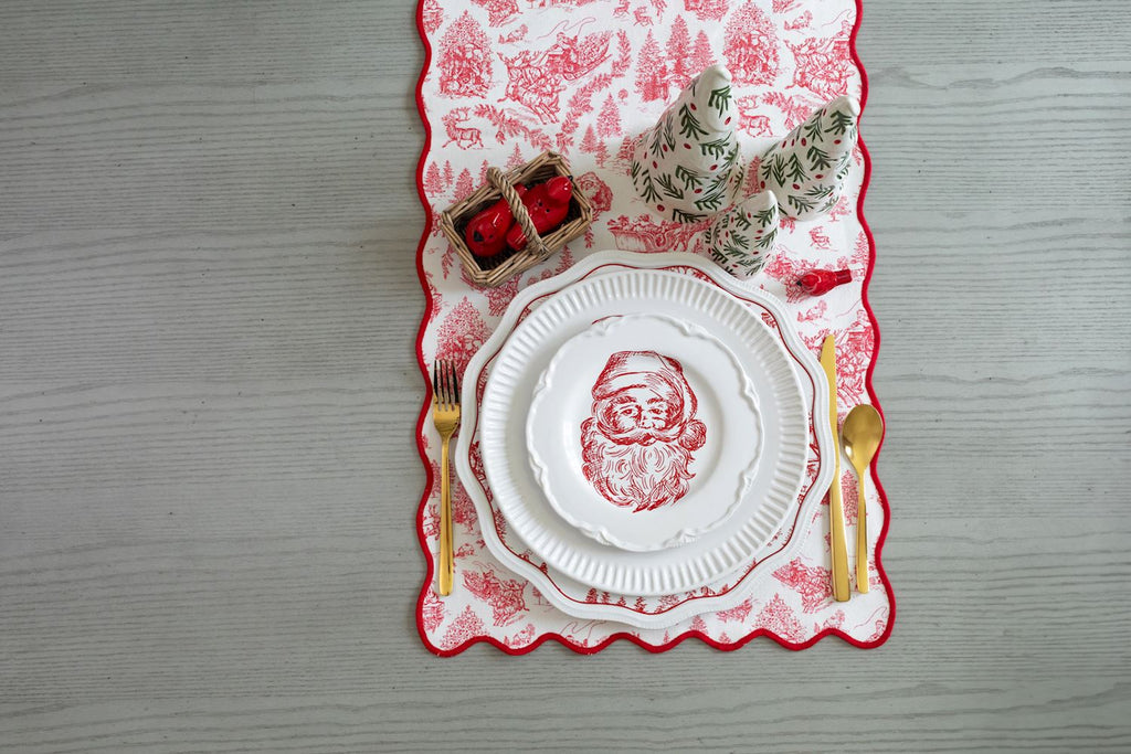 Red Santa Face Toile Dessert Plate