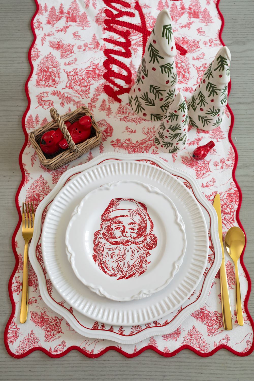 Red Santa Face Toile Dessert Plate