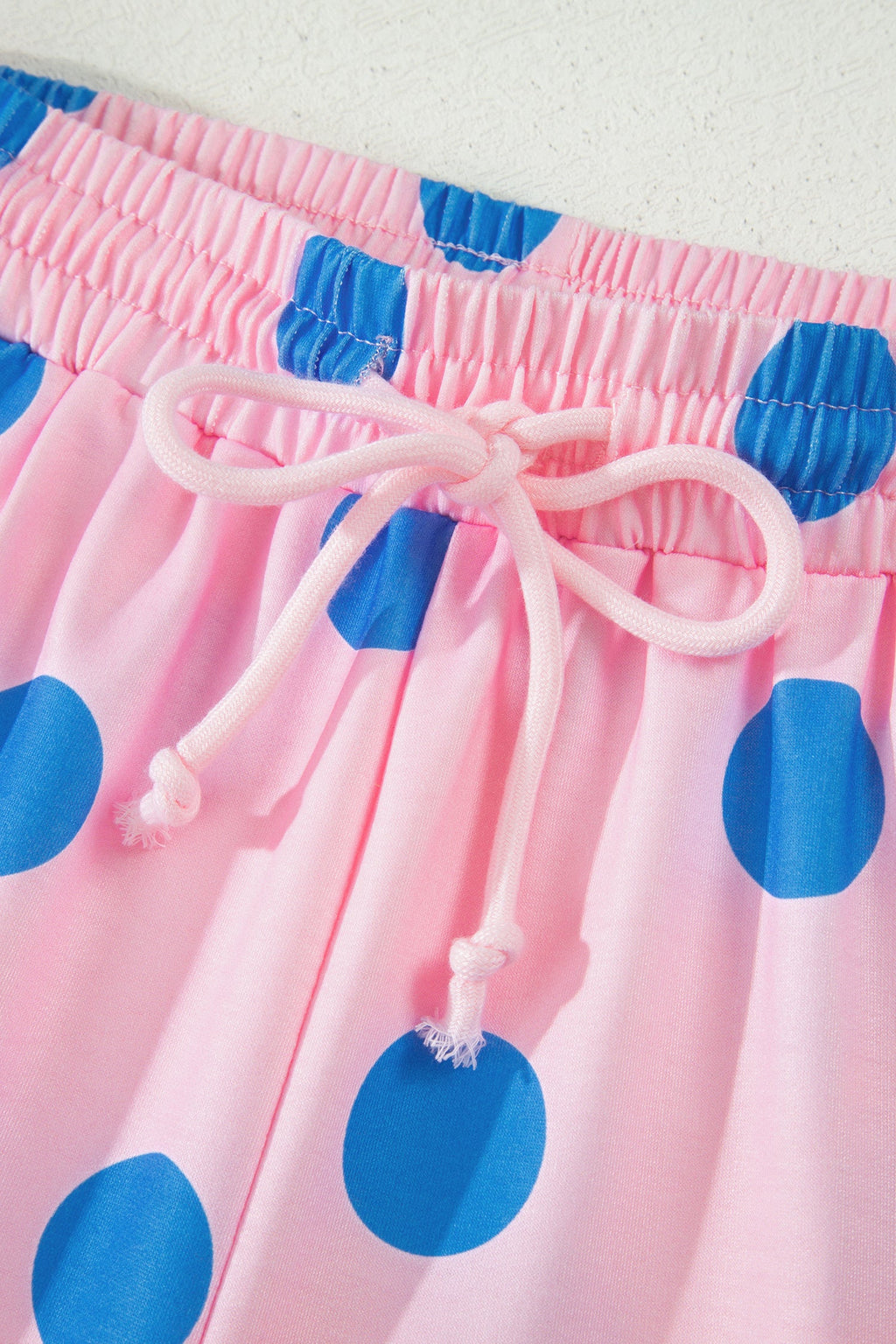 Pink Polka Dot Print V Neck Tee Short Set