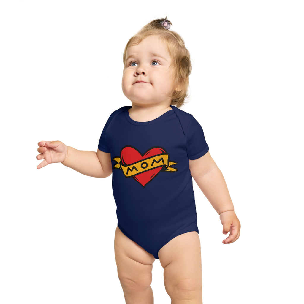 Mom Heart Banner baby bodysuit | tattoo style infant onesie