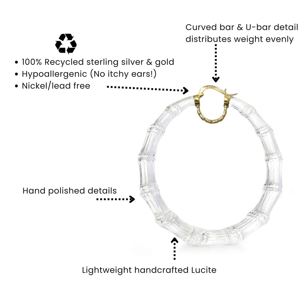 XL Blue Lucite Bamboo Hoop Earrings