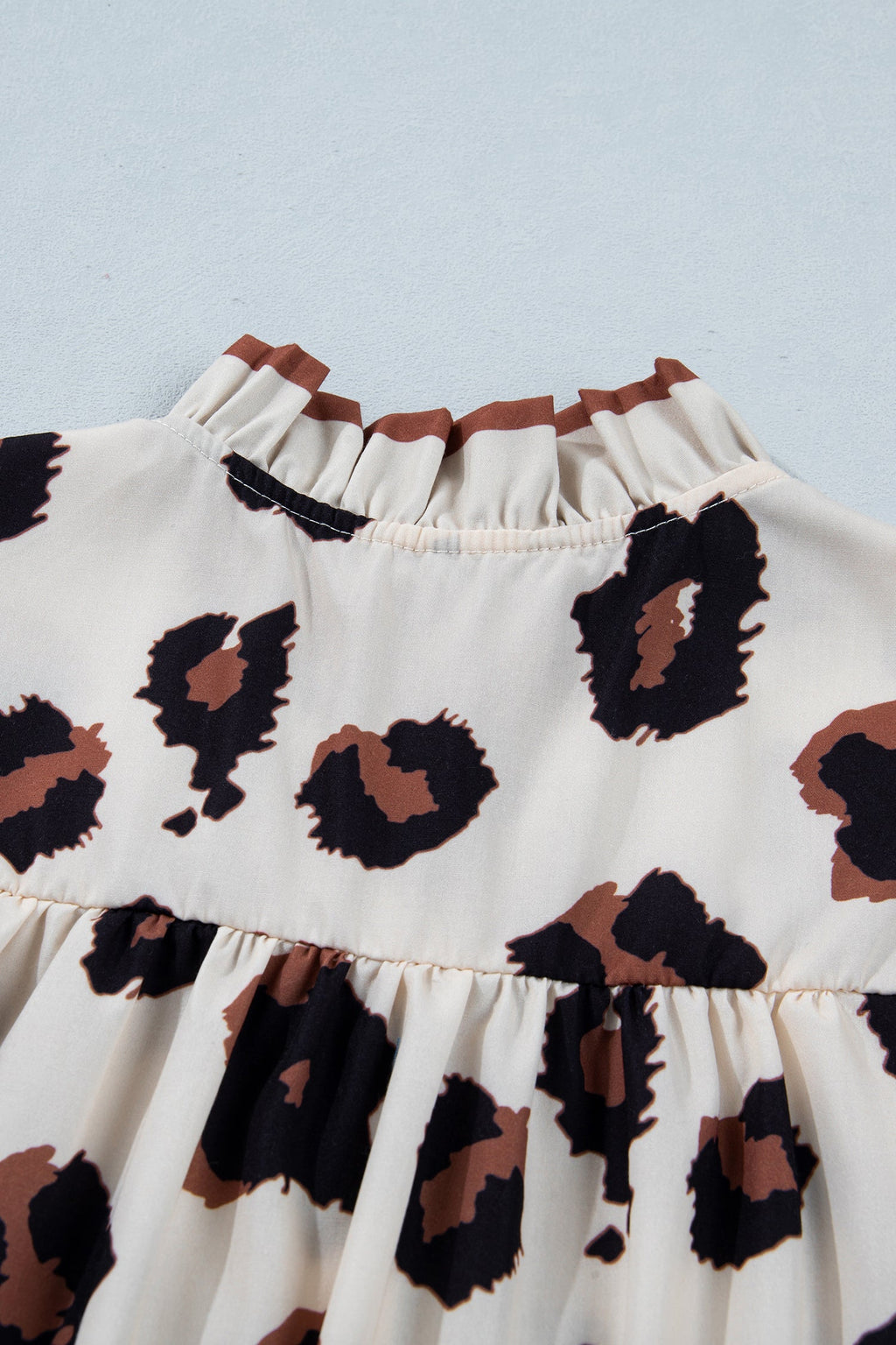 Khaki Leopard Printed Ruffle Sleeve Summer Blouse