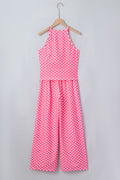 Pink Polka Dot Print Slim Tank Loose Pants 2pcs Outfit