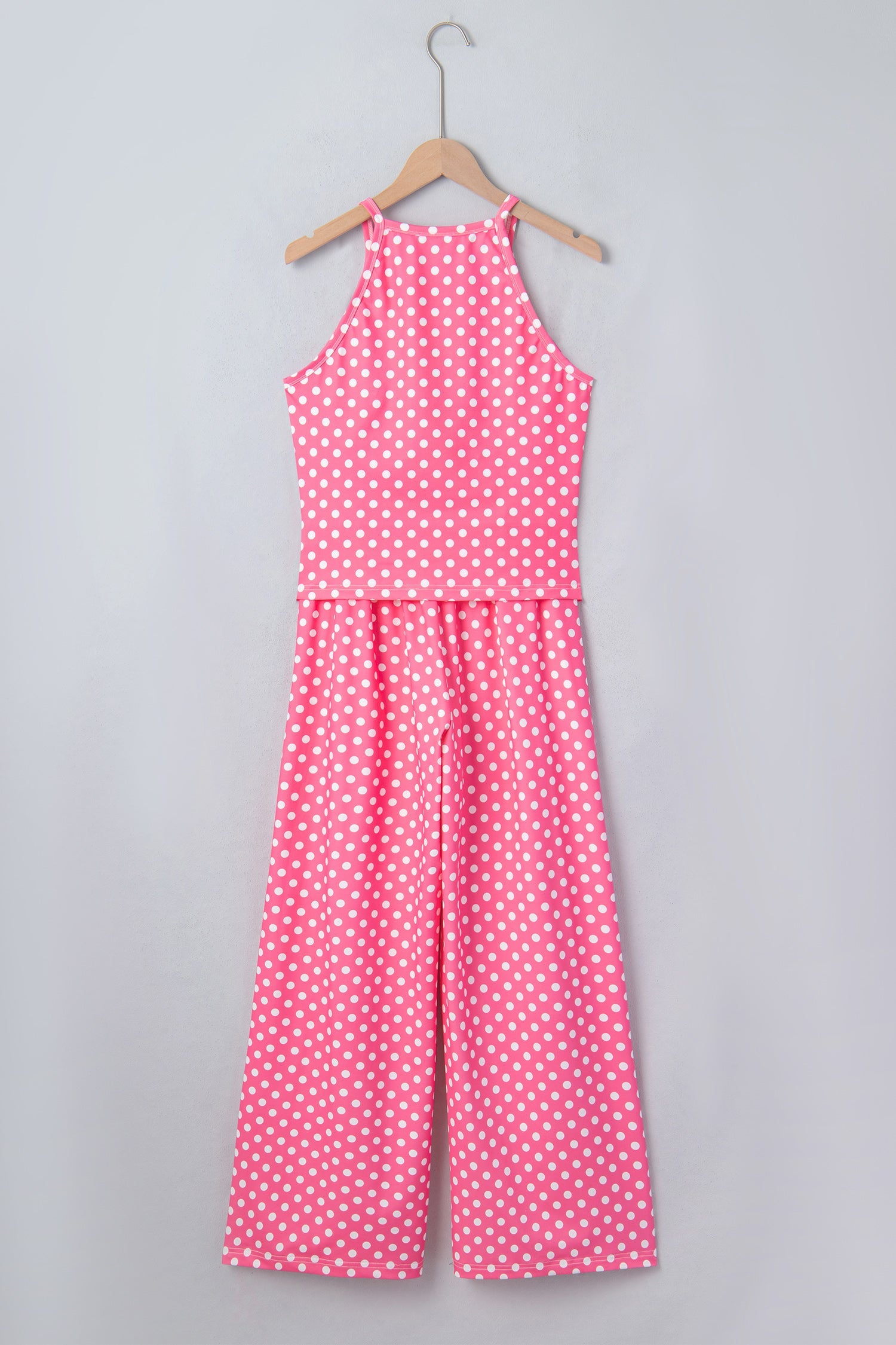 Pink Polka Dot Print Slim Tank Loose Pants 2pcs Outfit