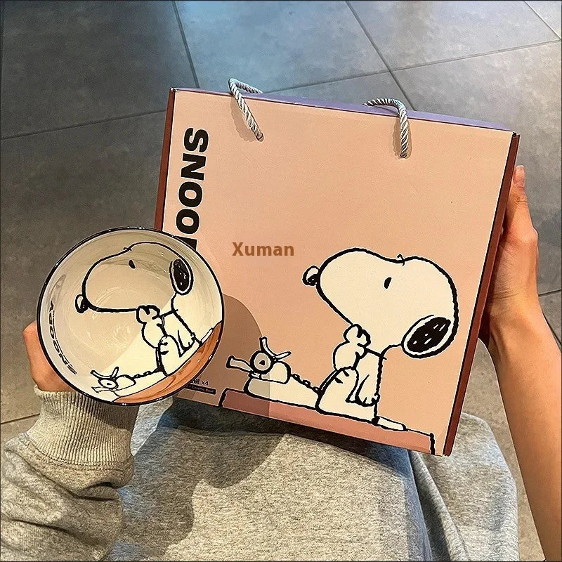 Cute Snoopy Tableware Ceramic Bowl Beautiful And High-Value Kawaii  Set Bowl Anime Cartoon Household Tableware Suit Gift