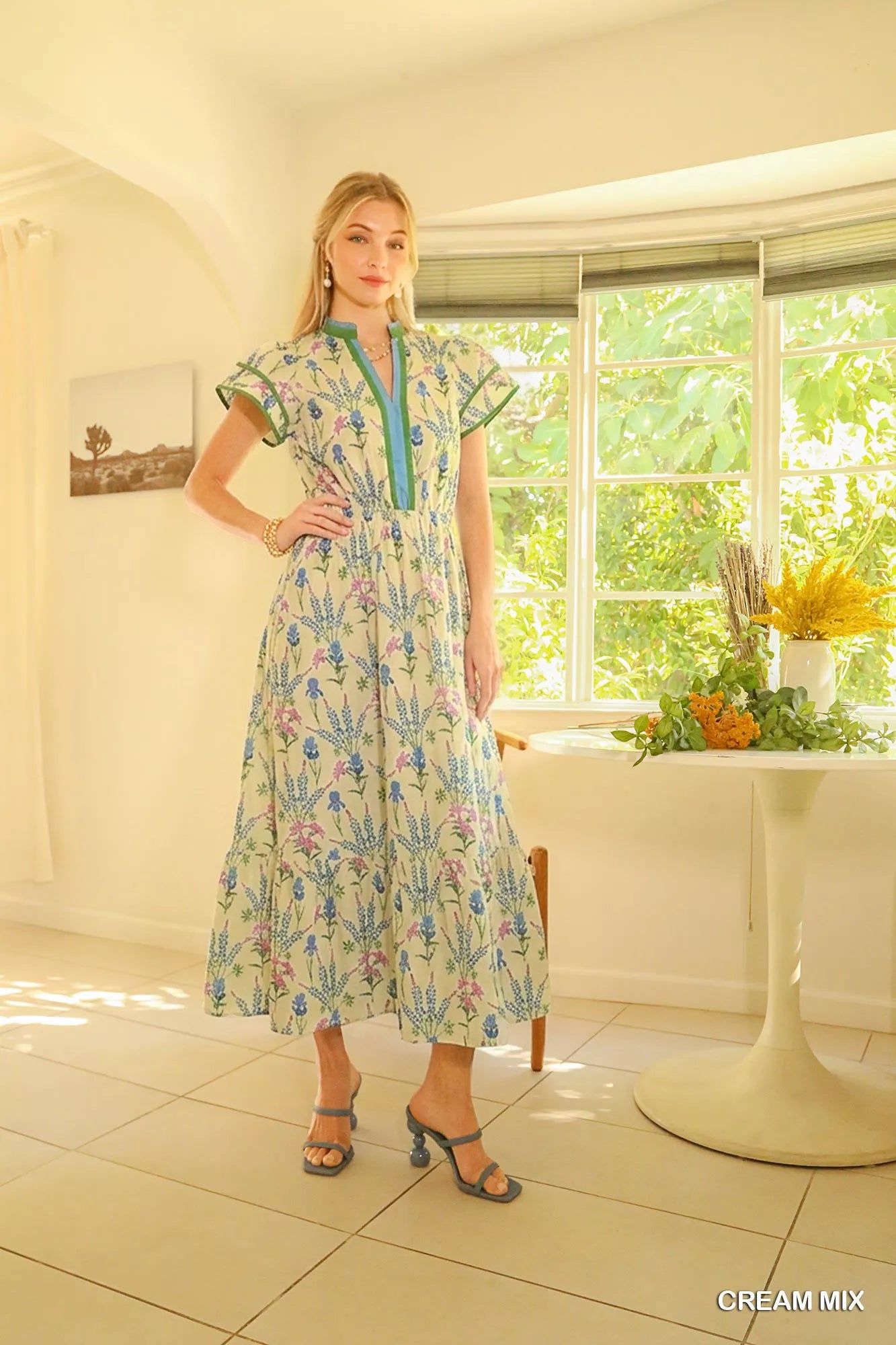 Umgee Mix Floral Midi Dress in Cream
