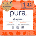Pura Size 1 Eco-Friendly Diapers (4-11lbs) Hypoallergenic Soft Organic Cotton Comfort Sustainable Wetness Indicator Allergy UK Certified. Newborn 1 Pack of 32 Baby Diapers
