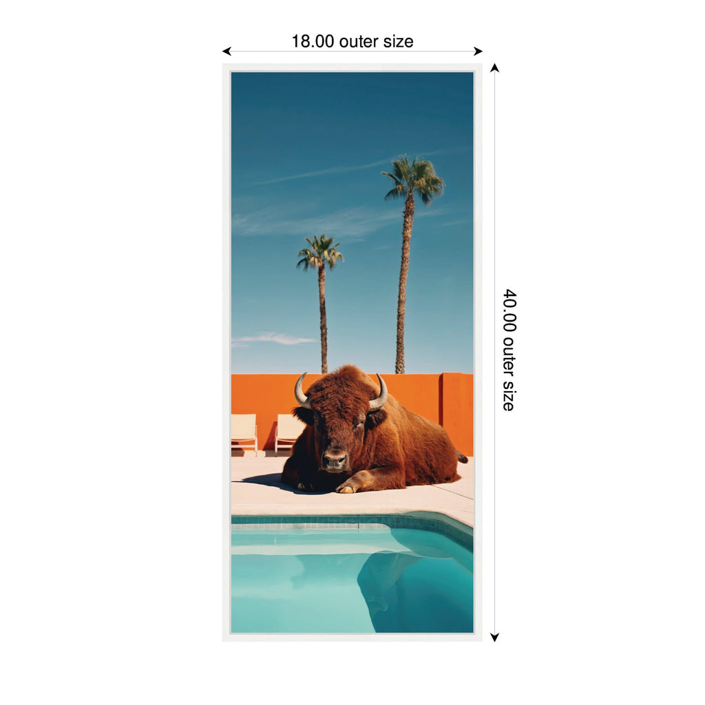 Sylvie Bison Chilling by the Pool in California Framed Canvas by Michael Schauer