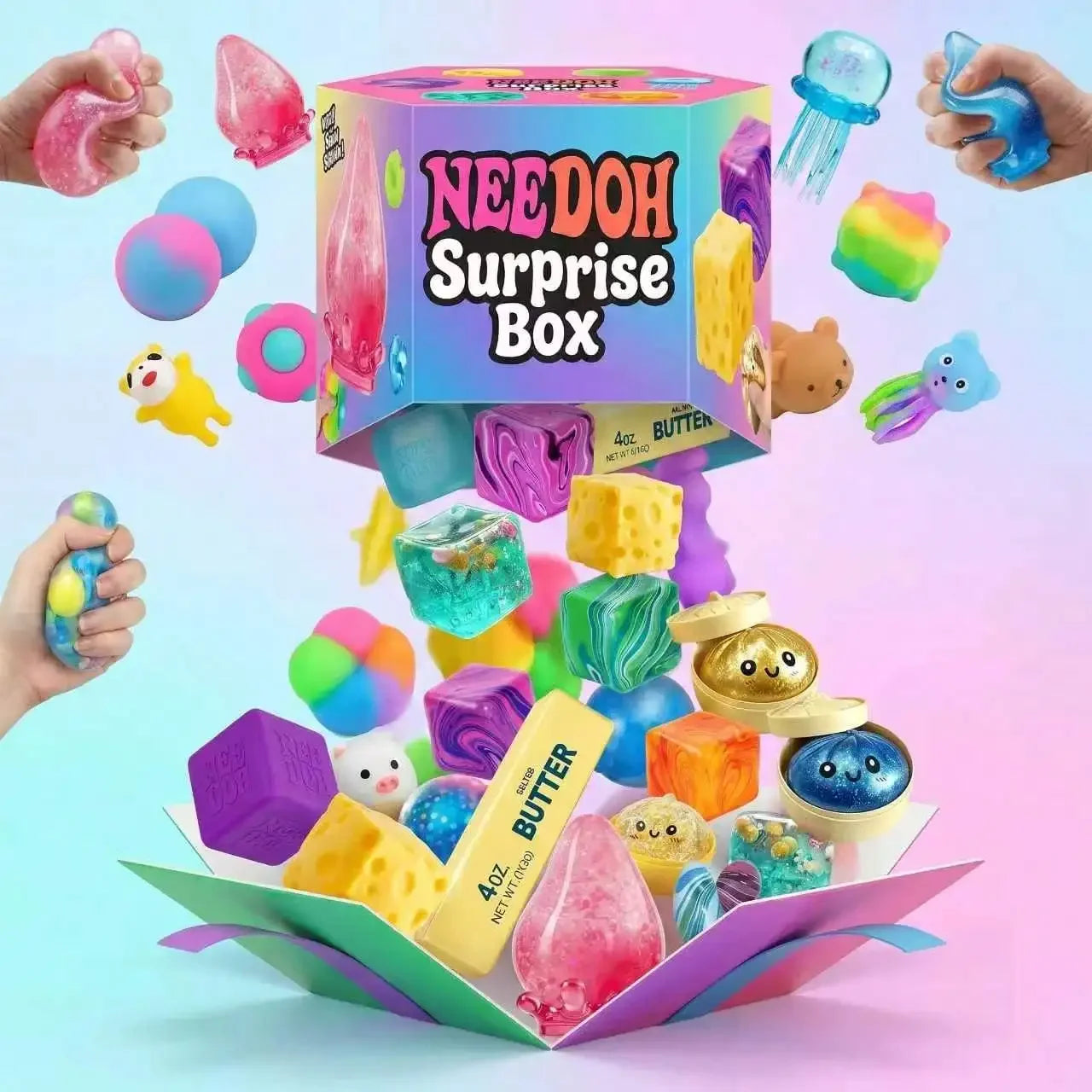 Surprise Box - Assorted Stress Relief Squeeze Toys, Food & Animal Shaped Squishy Balls, Anxiety Relief Sensory Fidget Toys