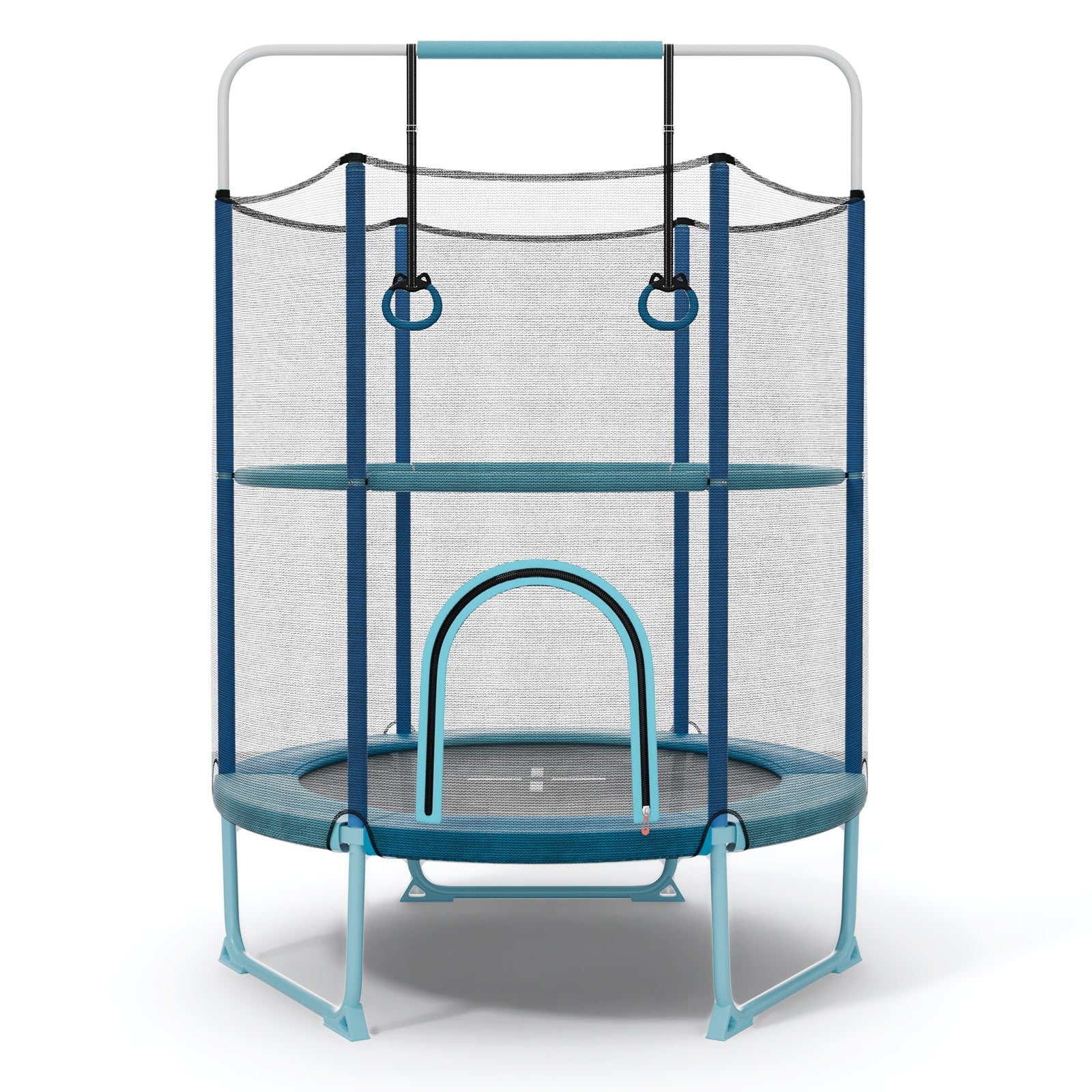 60 Inch Trampoline with Gymnastic Bar and Rings for Kids