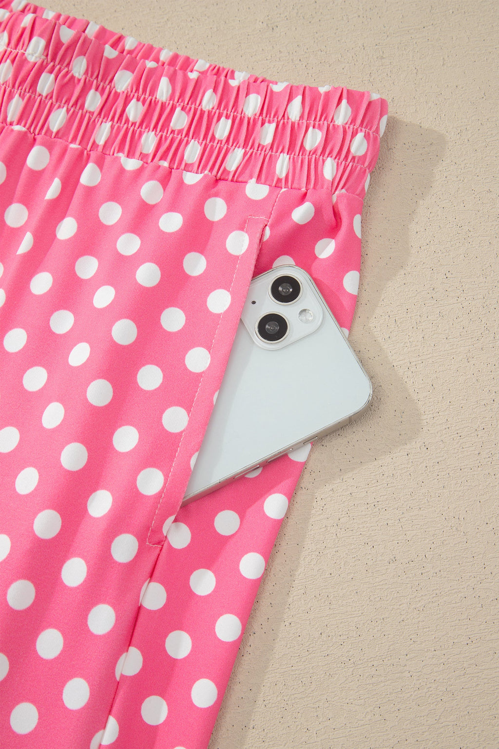 Pink Polka Dot Print Slim Tank Loose Pants 2pcs Outfit